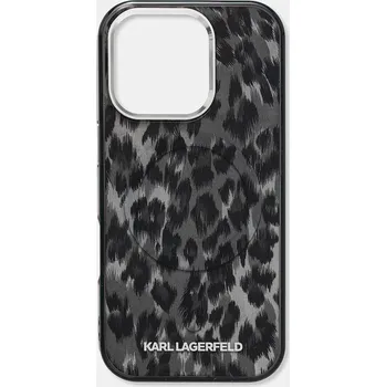 Pouzdro na mobilní telefon Obal na telefon Karl Lagerfeld iPhone 16 Pro KLHMP16LHDLEOICK šedá 90X, vel. ONE SIZE
