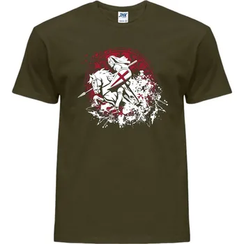 Pánská móda panske_levne_tricko_potisk_rytir_kun Barva: Khaki, velikost: M