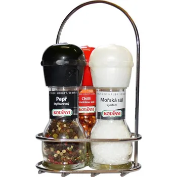 Kotányi stojánek 3 mlýnky (pepř 4 barv.,sůl, chilli) 162g cena za kartonové balení (Kartonové balení : 4 ks)
