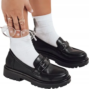 Dámské mokasíny Dámské kožené mokasíny na platformě černé ZY1127 - 39