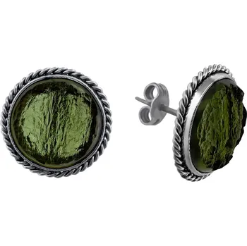 Náušnice Stříbrné náušnice s vltavíny Kulaté