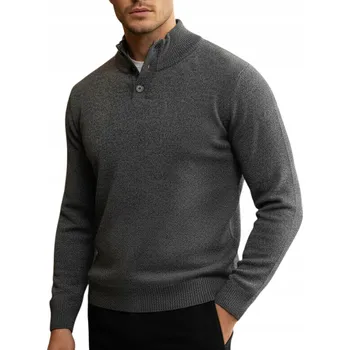 Pánský svetr Pánský svetr se stojáčkem na knoflíky šedý WX2356 - M