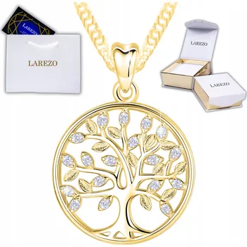 Náhrdelník Zlatý Náhrdelník Strom Života POZLACENÝ 585 Strom s Krystaly STŘÍBRO 925