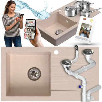 Granitový dřez Jednokomorový granitový dřez GoodPriceShop PIXIE béžový