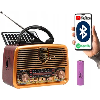 Radiopřijímač Přenosné retro rádio AM/FM s Bluetooth a solárním nabíjením