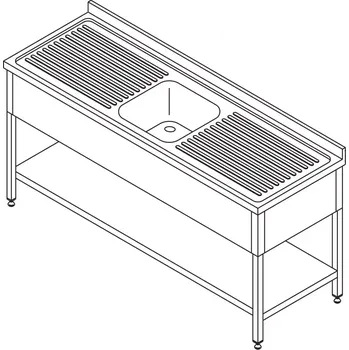 Maxima Stůl na mytí nádobí - 1 dřez - se zadní stěnou a policí - 140 x 70 cm | 09393959
