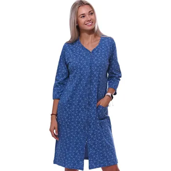 Dámská noční košile Modrý květovaný župan nebo košilka těhotenská i kojící na zip 1G0578 modrá xxl