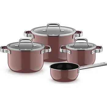 Pánev WMF, Sada hrnců s rendlíkem a 3 poklicemi Fusiontec Mineral Pro, růžový křemen, 7 dílů - Formadore