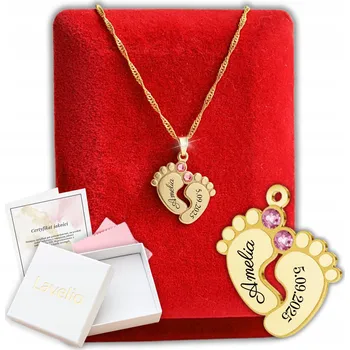 Náhrdelník Zlatý Náhrdelník Otisk Dětských Nohyček s Jménem Dítěte pro Maminku, Stříbro 925