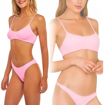 Dámské plavky DVOUDÍLNÉ PLAVKY BIKINI HODNĚ VYKROJENÉ SVĚTLE RŮŽOVÉ NA OPALOVÁNÍ S