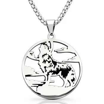 Přívěsek Ocelový přívěsek Vlk – kruhový motiv + řetízek 55 cm ZDARMA