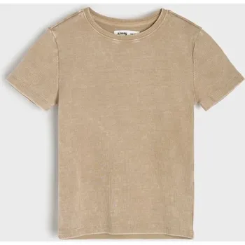 Dívčí oblečení Sinsay - Pruhované tričko s efektem praní - béžová - 866GH-80X - 866GH-80X-98