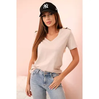 Dámská halenka Kesi Dámská bavlněná blůza s výstřihem do V a krátkým rukávem béžová Kesi světle modrá | krémová | růžová 3505492