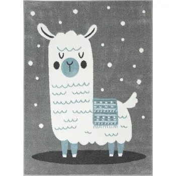 Koberec Dětský koberec Lima 9486A Lama světle šedý / krémový / tyrkysový
