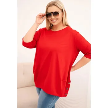 Dámská halenka Dámská blůza Plus Size z bavlny s ozdobnými knoflíky a ohrnutými rukávy červená UNI