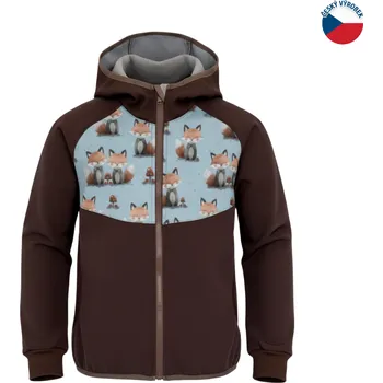 ZÁHOŘÍ Rudel ZÁHOŘÍ Dětská softshellová bunda s kapucí - hnědá s liškami Velikost: 122