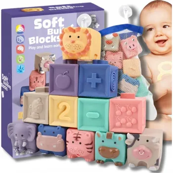 ostatní stavebnice Stavebnice kostky Doris gumová zvířata 12 ks pro děti 6 m +