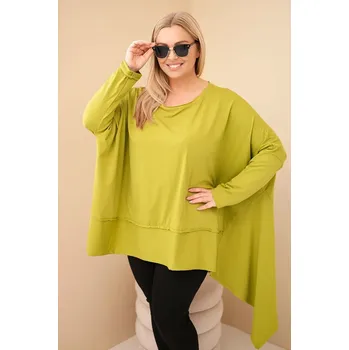 Dámská tunika Dámská tunika Plus Size z bavlny s asymetrickým spodním okrajem pistáciová UNI