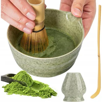Čajová souprava Zestaw Do Herbaty Matcha Tradiční sada na přípravu Matcha, včetně misky, metličky a stojánku