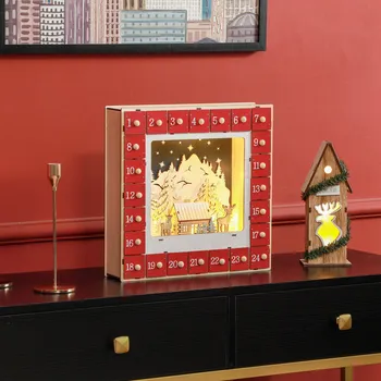 Vánoční dekorace HOMCOM LED adventní kalendář vánoční vesnička | červený