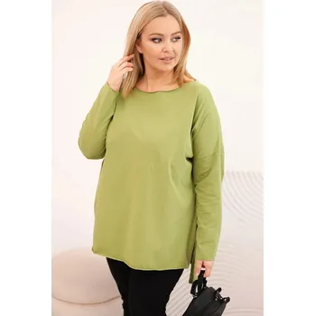 Dámská halenka Dámská blůza Plus Size asymetrická s dlouhým rukávem olivová UNI