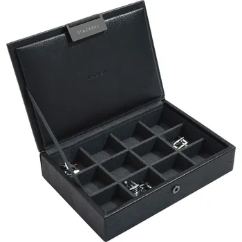 Šperkovnice Stackers, Kazeta na manžetové knoflíčky Stackers s víkem 12 přihrádek mini černá - Formadore