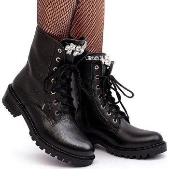 Dámská zimní obuv KOTNÍKOVÉ BOTY S OZDOBOU Z PŘÍRODNÍ KŮŽE ZAZOO 1757 ČERNÉ 38