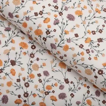 Bavlněná látka/plátno Sandra SA-720 Oranžovo-hnědo-béžové drobné květiny na smetanovém - šířka 160 cm