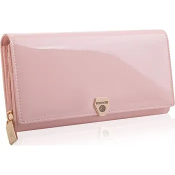 Peněženka Peněženka Betlewski z přírodní kůže, pudrově růžová, velká, se zapínáním na patentku, 10 přihrádek
