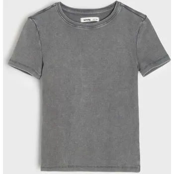 Dívčí oblečení Sinsay - Pruhované tričko s efektem praní - šedá - 866GH-90X - 866GH-90X-134