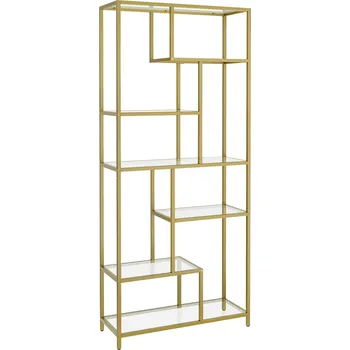 Noční stolek VASAGLE Policový regál skleněné police zlatý rám 80 x 180 x 30 cm