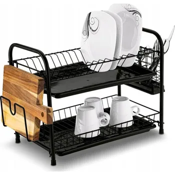 Organizace kuchyně Odkapávač na nádobí Tadar dvoupatrový kovový černý 53x33x24 cm