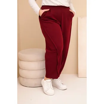 Dámské bavlněné kalhoty Plus Size volného střihu s vysokým pasem bordové UNI