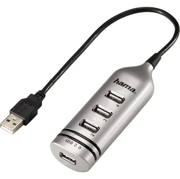 Kabel Hama USB 2.0 HUB 1:4, stříbrný