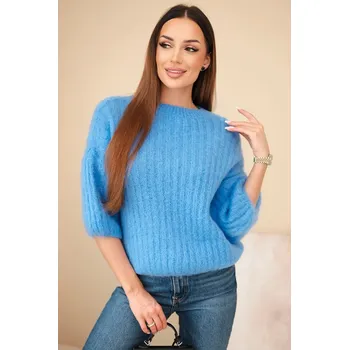 Dámský svetr Dámský svetr z mohairu s krátkým rukávem jeansový UNI