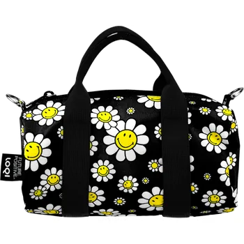 Kabelka LOQI, Taška LOQI Weekender Artist Smiley Flowers S, černá, z recyklovaného materiálu - Formadore