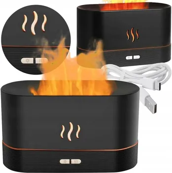 Zvlhčovač vzduchu Zvlhčovač vzduchu s efektem plamene a vůní, LED aromaterapie, černý
