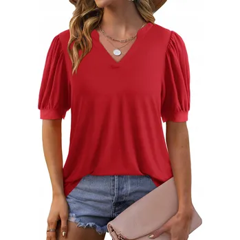 Dámská halenka Dámská Blůzka Elegantní Tričko s Bufetovými Rukávy Volná Červená XXL