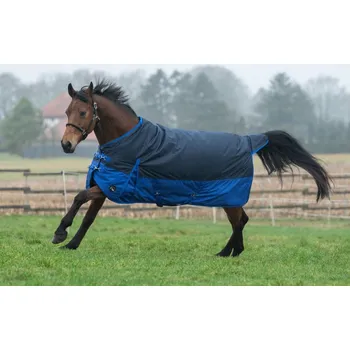 Vybavení pro koně Deka výběhová Chester HKM 600D – 0 g, modrá Barva: Modrá/Modrá, Velikost: 165 Hladká podšívka