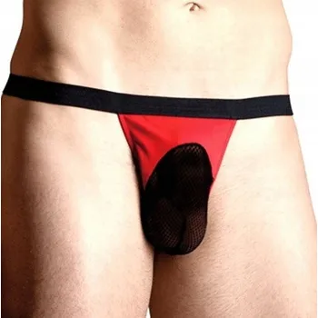 Kalhotky Pánská SoftLine Tanga 4494 červeno-černá se síťovinou M/L