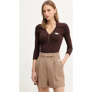 Dámská halenka Halenka s příměsí hedvábí Elisabetta Franchi MK86B61E2 hnědá 89X, vel. 34