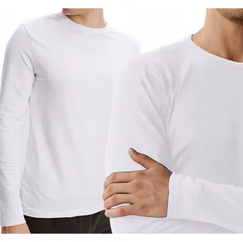 Pánské tričko Pohodlné pánské tričko s dlouhým rukávem prémiové kvality Atlantic BMV-049 bílé 3XL