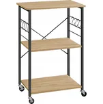 Multifunkční kuchyňský regál na kolečkách TRONUS, černá/dub sonoma