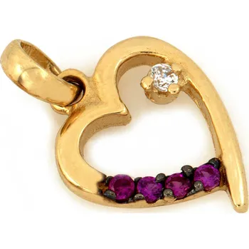 Přívěsek Zlatý přívěsek 585 14k srdce s červenými zirkony 0,65g