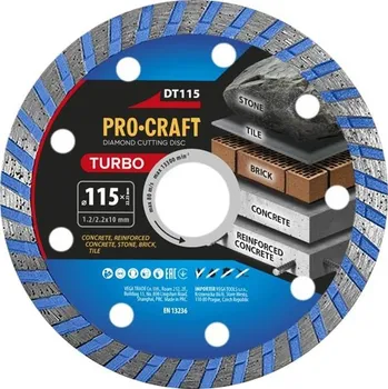 Řezný kotouč Kotouč řezný diamantový 115mm PROCRAFT DT115 Turbo