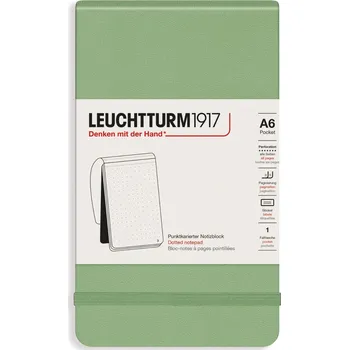 Diář Leuchtturm 1917, Tečkovaný zápisník v pevné vazbě Leuchtturm 1917 A6, 184 stran, šalvějově zelený, 80 g/m² - Formadore