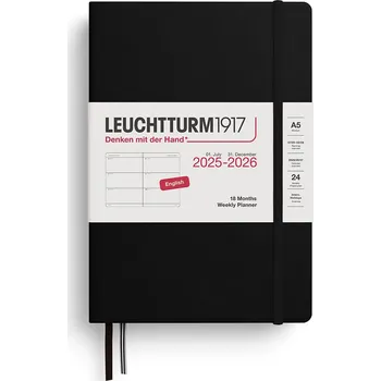 Diář Leuchtturm 1917, Týdenní plánovač v pevné vazbě Leuchtturm 1917 2025/2026 18M EN A5 černý - Formadore