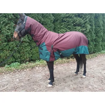 Deka pro koně Výběhová termodeka COMBO s krkem 200gr Barva: Vínová/Zelená, Velikost: 125