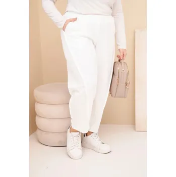 Dámské kalhoty Dámské bavlněné kalhoty Plus Size volného střihu s vysokým pasem ecru UNI