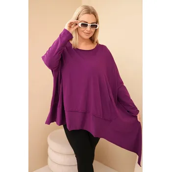 Dámská tunika Dámská tunika Plus Size z bavlny s asymetrickým spodním lemem tmavě fialová UNI